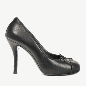 Chanel Black Leather CC-Cap-Toe Bow Pumps